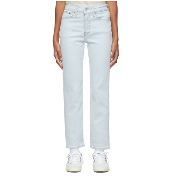 Levi's Wedgie High Rise Waisted Straight Jeans Light Blue Wash Vintage - Picture 7 of 11